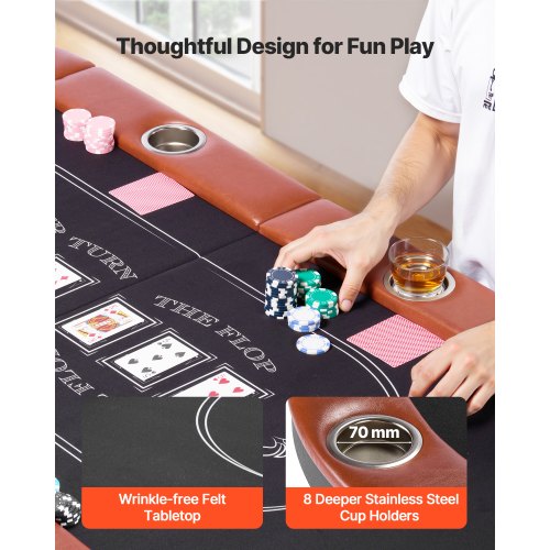 Foldable Poker Table 8 Player 72 In Folding Casino Leisure With Padded Rails