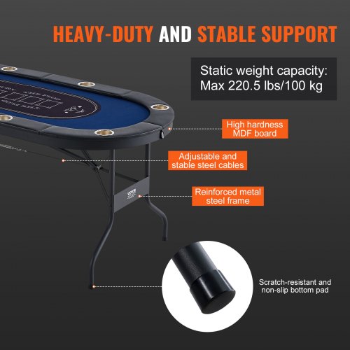 8 Player Foldable Poker Table Blackjack Texas Holdem Poker Table with Padded