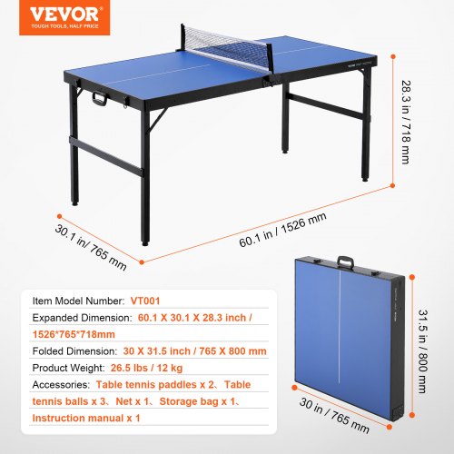 Ping Pong Table Midsize Tennis Game Indoor Mdf Foldable Portable Complete Set