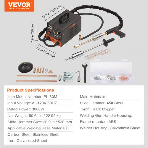 Stud Welder Dent Repair Kit 3KW Spot Welder Dent Puller with 6 Welding