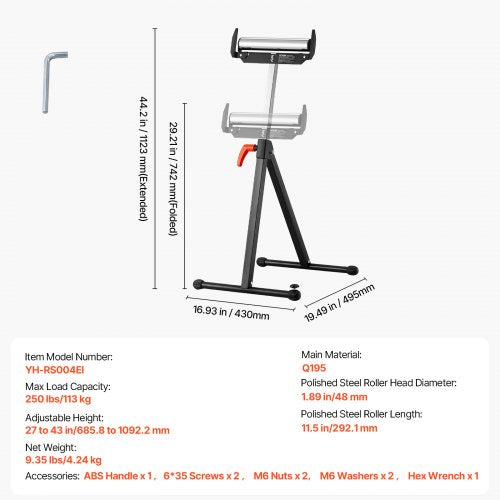 Roller Stand 250 lb Load Capacity 27 in43 in Adjustable Height Folding