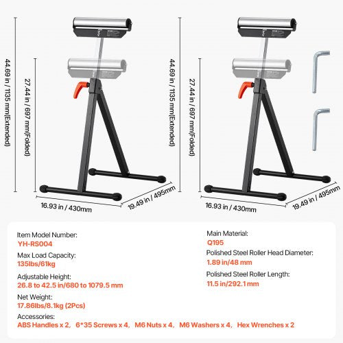 2Pack Roller Stands 135 lb Load Capacity 268425 Adjustable Height