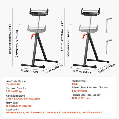 2Pack Roller Stands 250 lbs Load Capacity 2743 in Adjustable Height