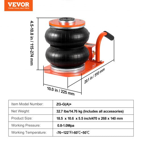 Air Jack 3 Ton6600 lbs 38S Pneumatic Lifting Jack with Heightened Column