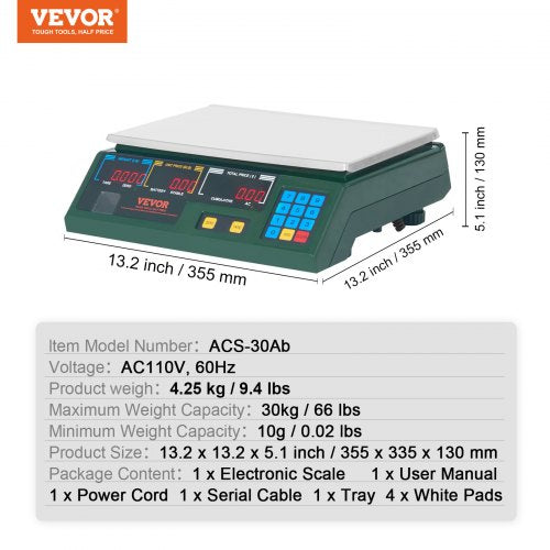 Electronic Price Computing Scale 66 LB Digital Deli Weight Scales LED