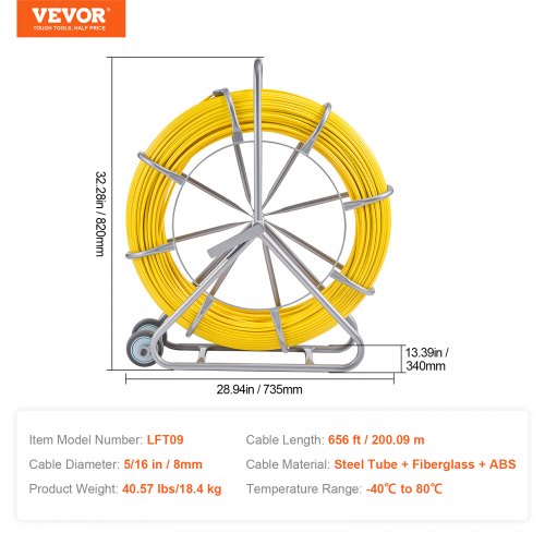 Fish Tape Fiberglass 656 ft 516 in Duct Rodder Fishtape Wire Puller