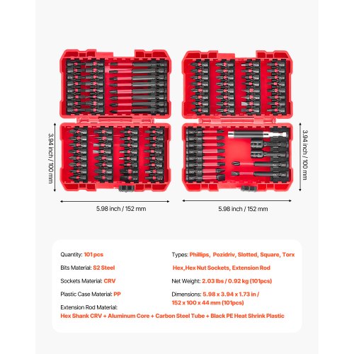 Screwdriver Bit Set 101Piece Magnetic Phillips Pozidriv Slotted