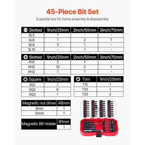 Screwdriver Bit Set 45Piece Magnetic Phillips Slotted Square Torx Bit