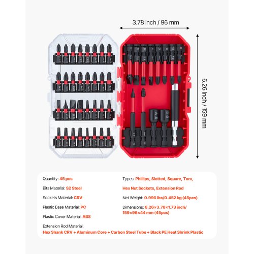 Screwdriver Bit Set 45Piece Magnetic Phillips Slotted Square Torx Bit