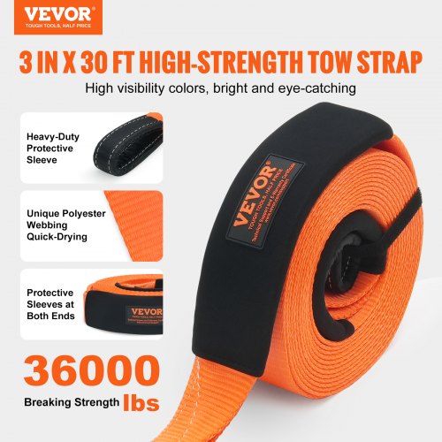 Polyester Heavy Duty Tow Strap Recovery Kit 3 x 30 ft MBS36000 lbs
