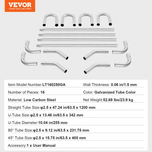 Exhaust Kit 16pcs DIY Universal Galvanized Steel Exhaust Kit with SlipFit
