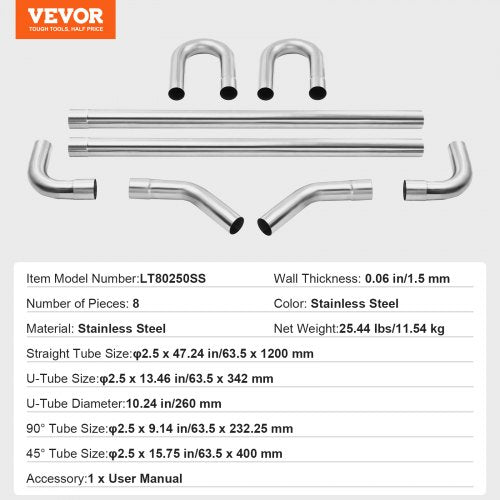 Exhaust Kit 8 Pieces DIY Universal Stainless Steel Exhaust Kit with SlipFit