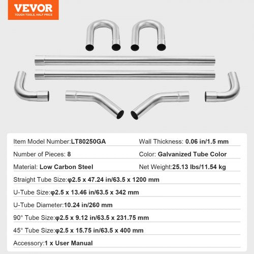 Exhaust Kit 8 Pieces DIY Universal Galvanized Steel Exhaust Kit with SlipFit