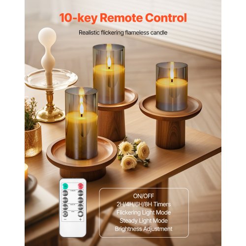Gray Flickering Flameless Candles Set of 3 Battery Operated Flameless Led