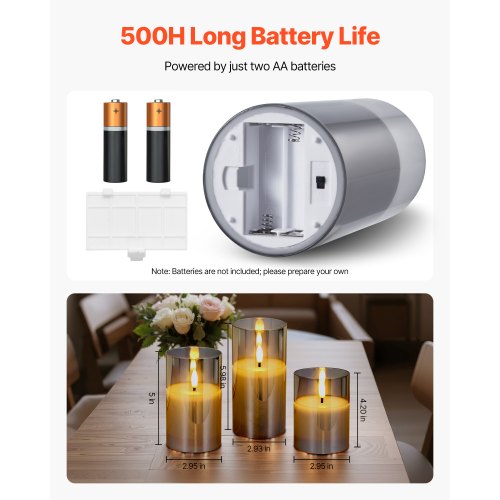 Gray Flickering Flameless Candles Set of 3 Battery Operated Flameless Led