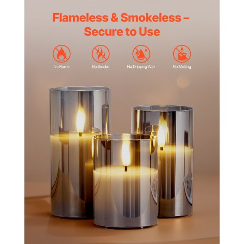Gray Flickering Flameless Candles Set of 3 Battery Operated Flameless Led