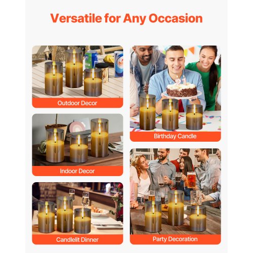 Gray Flickering Flameless Candles Set of 3 Battery Operated Flameless Led