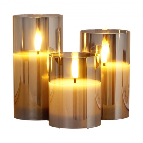 Gray Flickering Flameless Candles Set of 3 Battery Operated Flameless Led