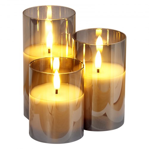 Gray Flickering Flameless Candles Set of 3 Battery Operated Flameless Led