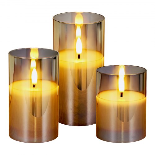 Gray Flickering Flameless Candles Set of 3 Battery Operated Flameless Led