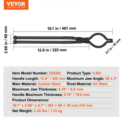 Blacksmith Tongs 18” VBit Bolt Tongs Carbon Steel Forge Tongs with A3