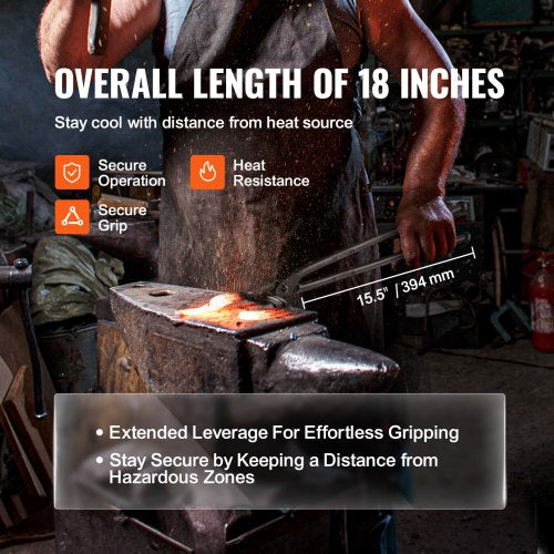 Blacksmith Tongs 18” Wolf Jaw Tongs Carbon Steel Forge Tongs with A3 Steel