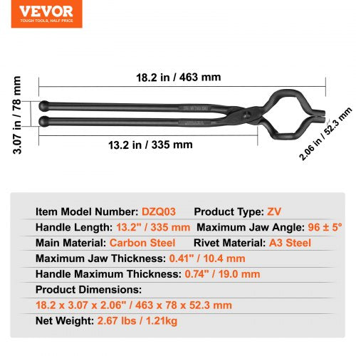 Blacksmith Tongs 18” Z VBit Tongs Carbon Steel Forge Tongs with A3 Steel