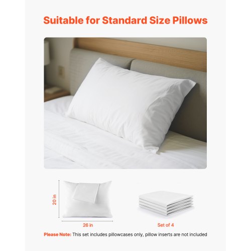 Pillow Protectors 4 Pack Waterproof With Hidden Zipper Breathable Standard