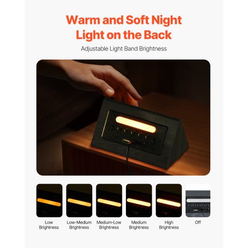 Digital Alarm Clock Wooden Desk Clock with Dual Alarm USB Port Snooze