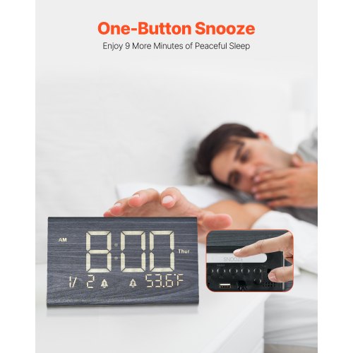Digital Alarm Clock Wooden Desk Clock with Dual Alarm USB Port Snooze