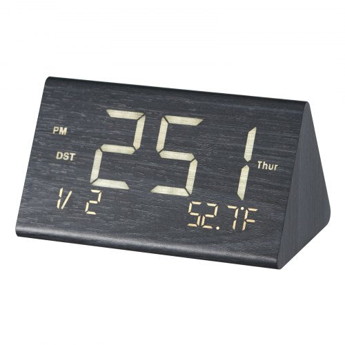 Digital Alarm Clock Wooden Desk Clock with Dual Alarm USB Port Snooze