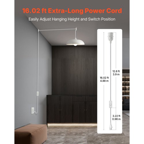 Plug In Hanging Light Cord Kit 16Ft Lantern Extension Cords 2 Pack E26 Socket