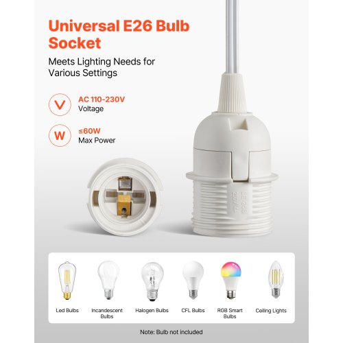 Plug In Hanging Light Cord Kit 16Ft Lantern Extension Cords 2 Pack E26 Socket
