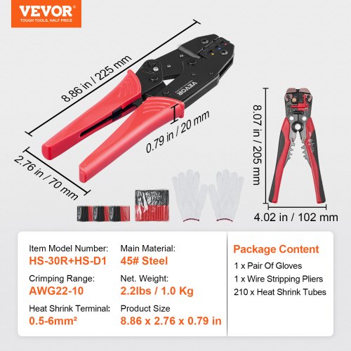 Ratcheting Crimping Tool Set For Insulated Electrical Connectors AWG2210