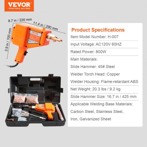 Stud Welder Dent Repair Kit 800W Spot Welder Stud with 5 Welding Mode Auto