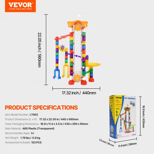 Marble Run Set 153 PCS with Motorized Elevator with 30 Plastic Marbles