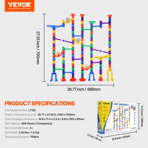 Marble Run Set 150 Piece Marble Maze Building Block Brain Game with 10