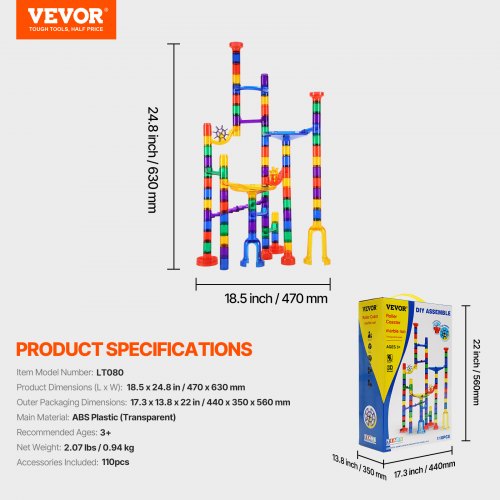 Marble Run Set 110 Piece Marble Maze Building Block Brain Game with 10