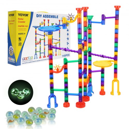 Marble Run Set 145 Piece Marble Maze Building Block Brain Game with 5 Glow