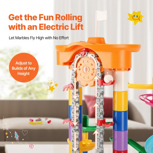 Marble Run Set 230 PCS with Motorized Elevator with 15 Plastic Marbles