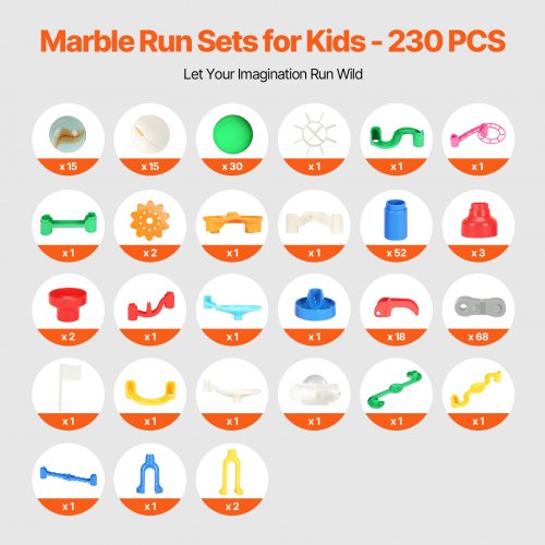 Marble Run Set 230 PCS with Motorized Elevator with 15 Plastic Marbles