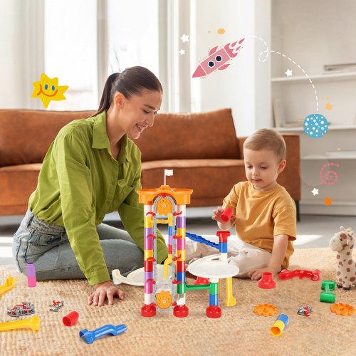 Marble Run Set 230 PCS with Motorized Elevator with 15 Plastic Marbles