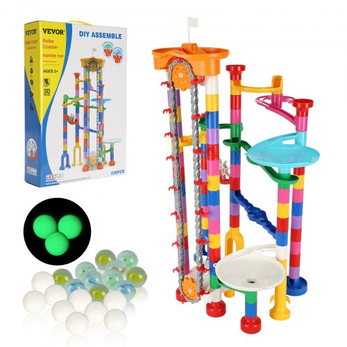 Marble Run Set 230 PCS with Motorized Elevator with 15 Plastic Marbles