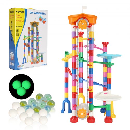 Marble Run Set 230 PCS with Motorized Elevator with 15 Plastic Marbles
