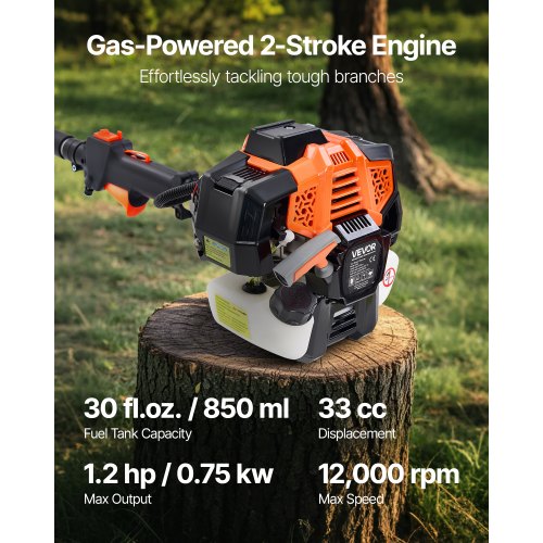 Gas Pole Saw 33Cc 2 Stroke Powered Saws With 8 In Cutting Bar Cordless Tree
