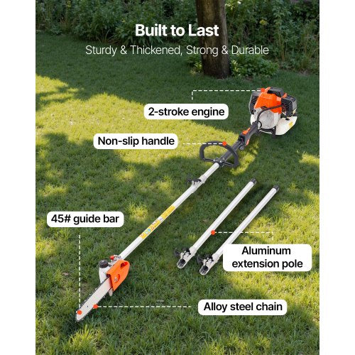 Gas Pole Saw 43Cc 2 Stroke Powered Saws With 10 In Cutting Bar Cordless Tree
