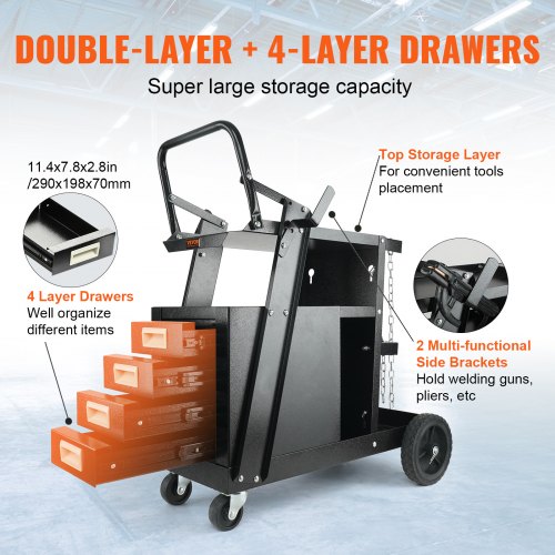 Welding Cart 2Tier 4 Drawers Welder Cart with 265 LBS Weight Capacity