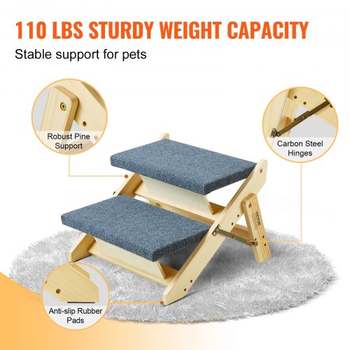 Wooden Pet Steps Convertible 2in1 Dog Stairs and Ramp for Beds Sofas