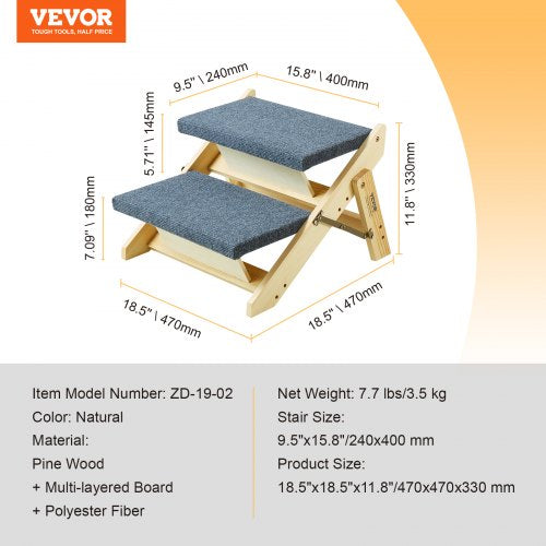 Wooden Pet Steps Convertible 2in1 Dog Stairs and Ramp for Beds Sofas