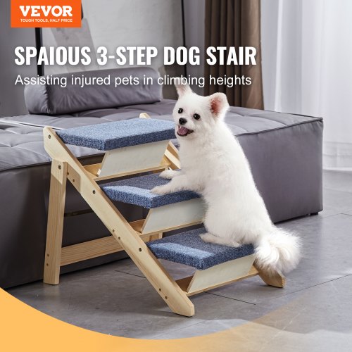 Wooden Pet Steps Convertible 2in1 Dog Staircase Ramp for Access to Beds